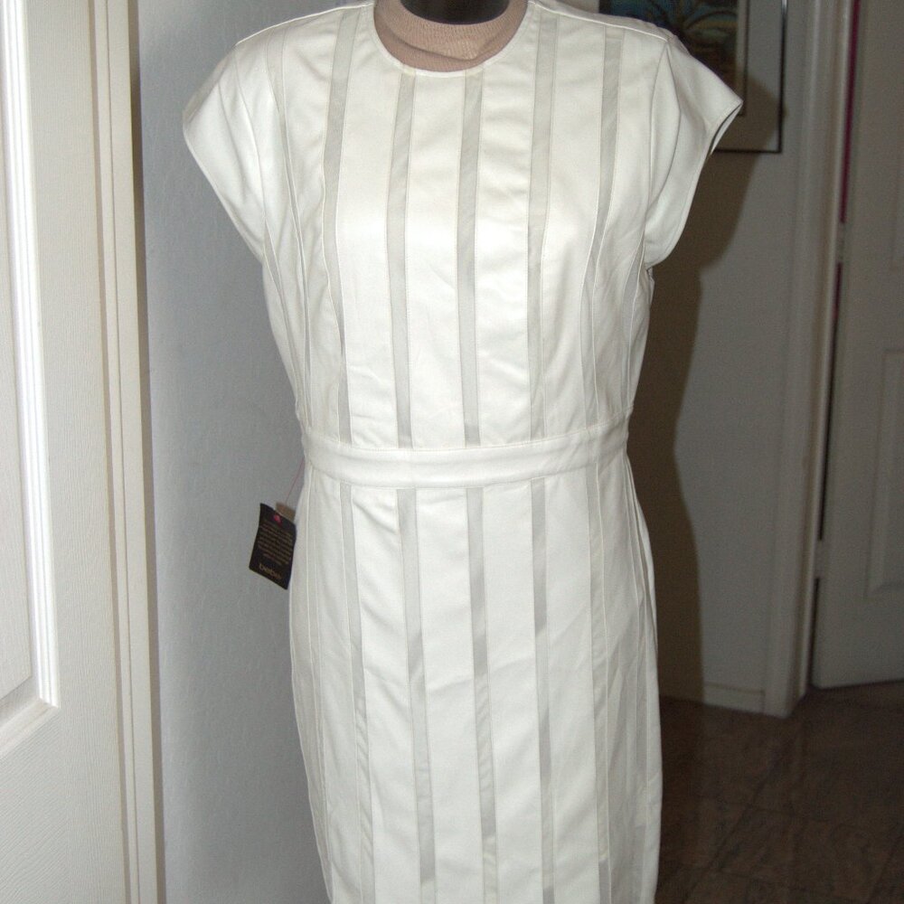 Bebe size 12 Off White Vegan leather with mesh inserts mini-Dress